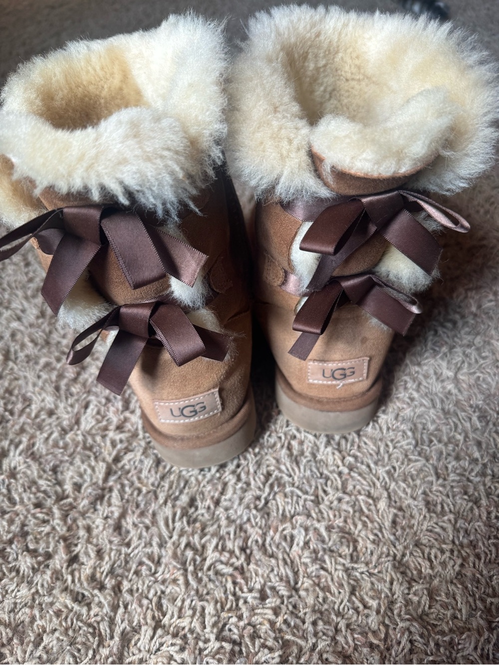 UGG Chestnut Suede Shearling Ribbon-Back Booties - Chestnut